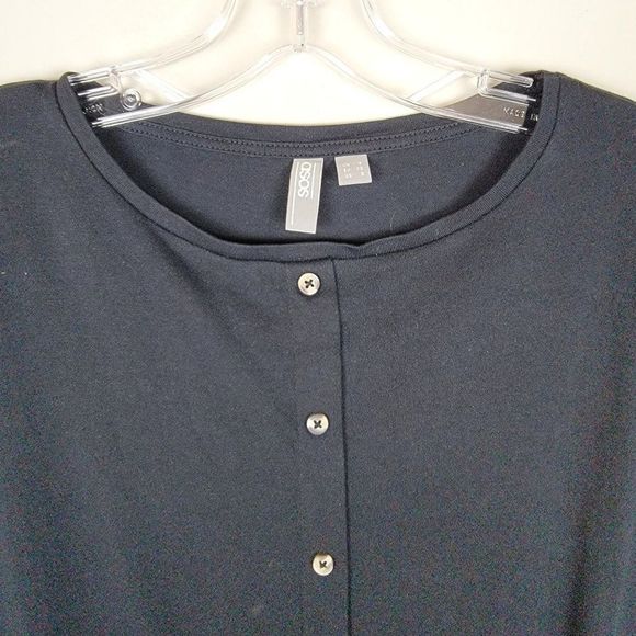 ASOS Black Oversized Short Sleeves Button Up Pockets Classic Basic Dress Size 0 - Picture 6 of 10